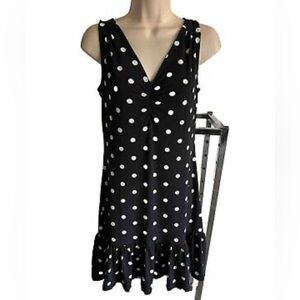 White House Black Market Black Dress w/White Polka Dots, V Neck, Sleeveless